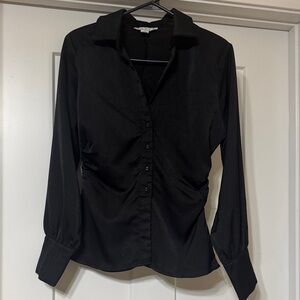 HYFVE Elegant Satin Black Button Down Shirt